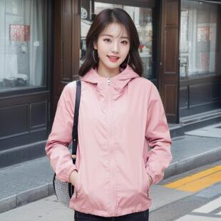 小个子短外套女春秋新款韩版宽松休闲百搭连帽夹克上衣时尚冲锋衣