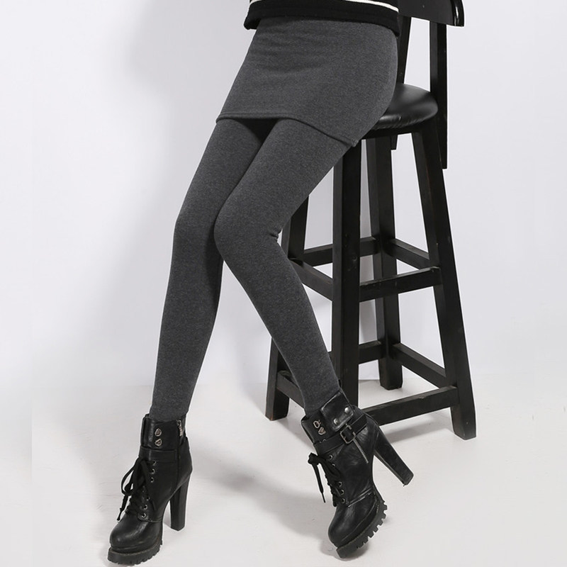 加绒加厚纯棉包臀假两件打底裤裙裤女士秋冬高腰外穿紧身显瘦长裤