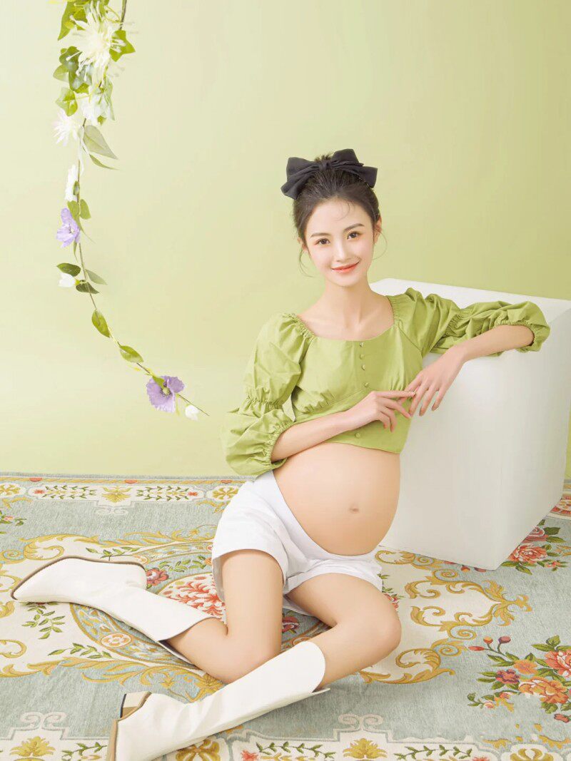 孕妇照服装新款可爱小清新糖果色针织吊带影楼孕期大肚照摄影写真