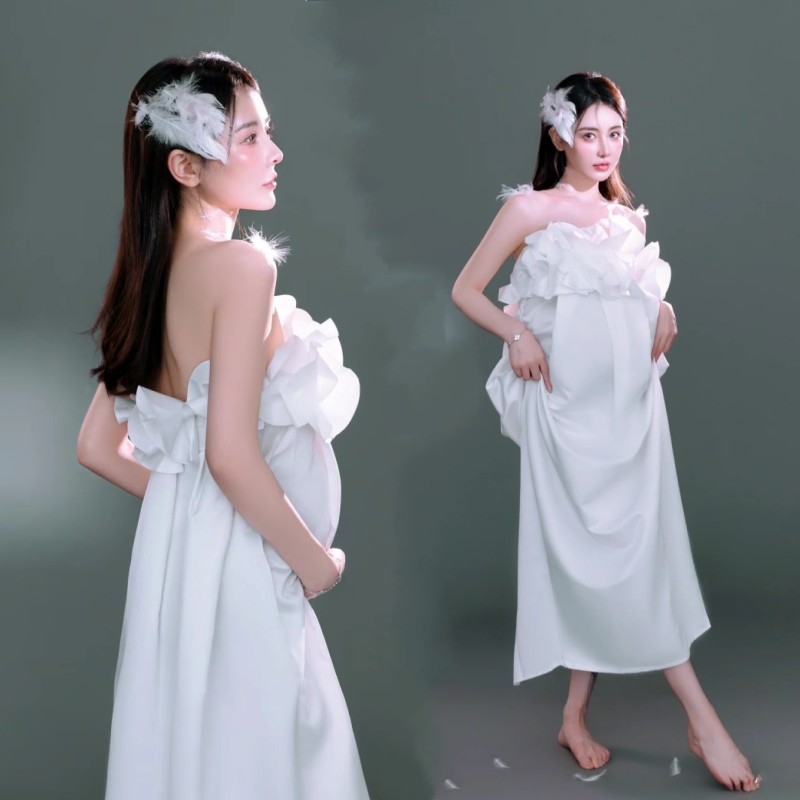 影楼孕妇拍照服装白色抹胸裙写真