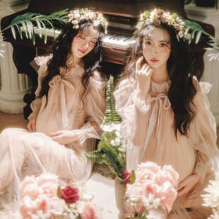 新款影楼主题氛围服装复古法式油画风连衣裙孕妈咪写真艺术照摄影