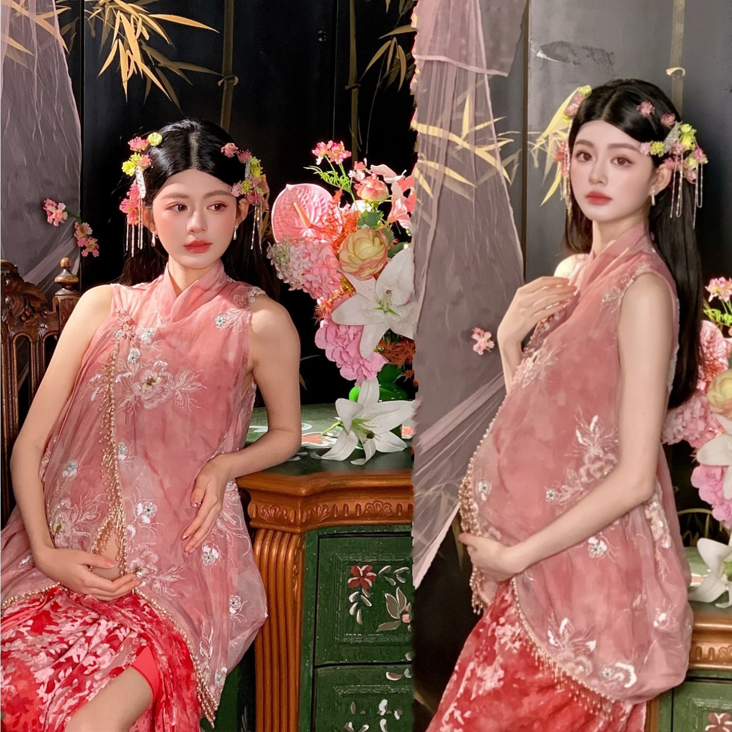 新中式粉调国风浪漫孕妇照服装