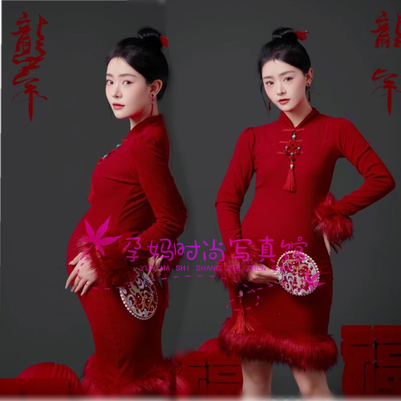 红色主题喜庆孕妈咪复古旗袍