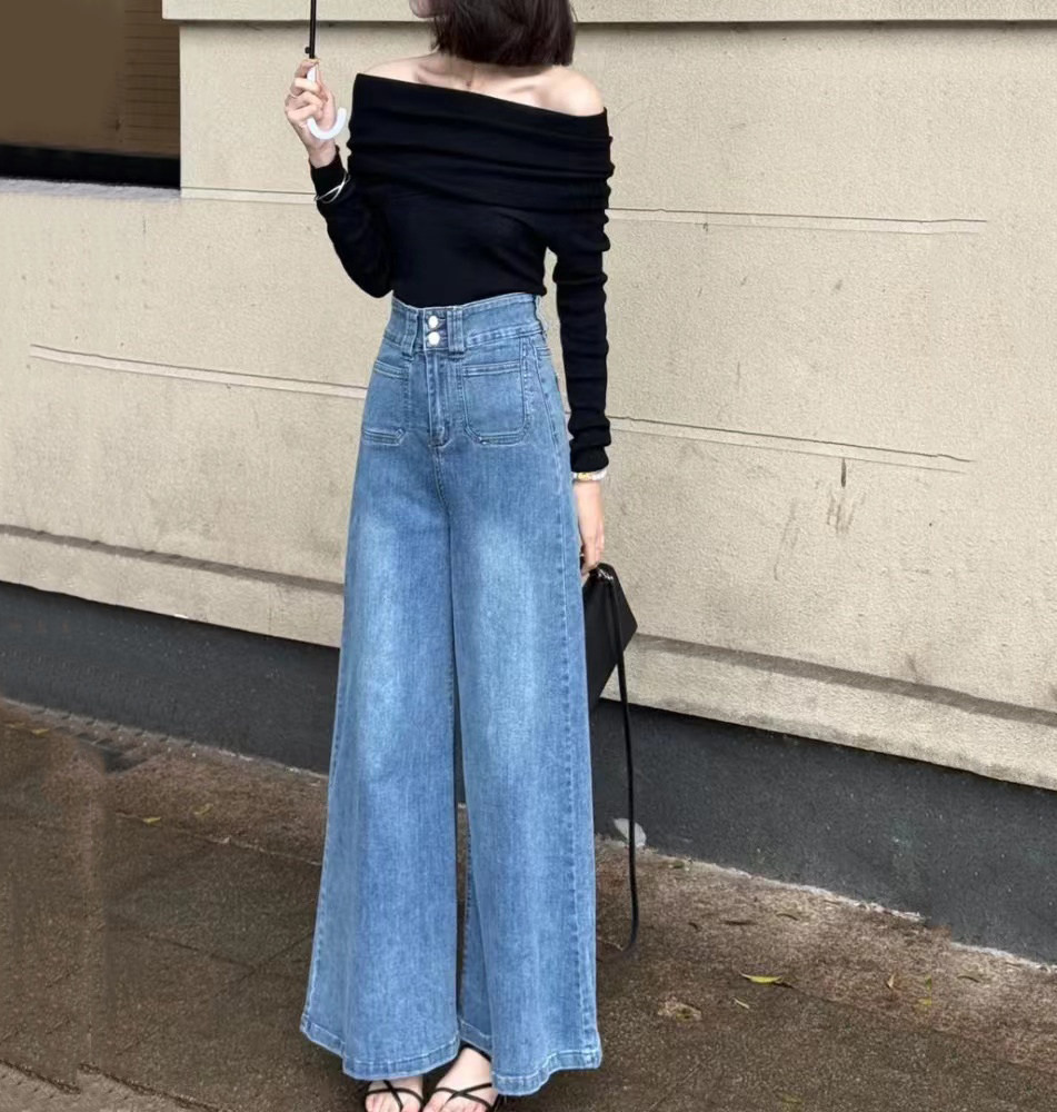 辣妹时髦双扣慵懒超阔腿牛仔裤裙女小个子宽松显瘦设计感拖地长裤,女装/女士精品,牛仔裤,淘宝优惠券,粉丝福利购,淘宝优惠卷