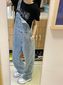 女宽松显瘦设计感小众复古百搭阔腿连体裤 oversize工装 牛仔背带裤