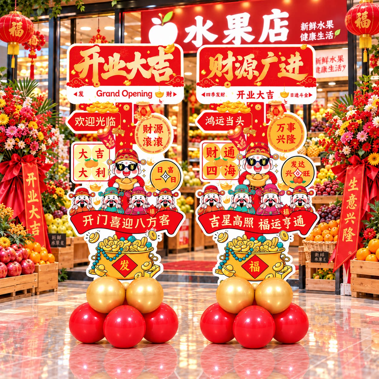 开业大吉气球立柱装饰商场周年庆活动氛围布置KT板迎宾路引牌套装
