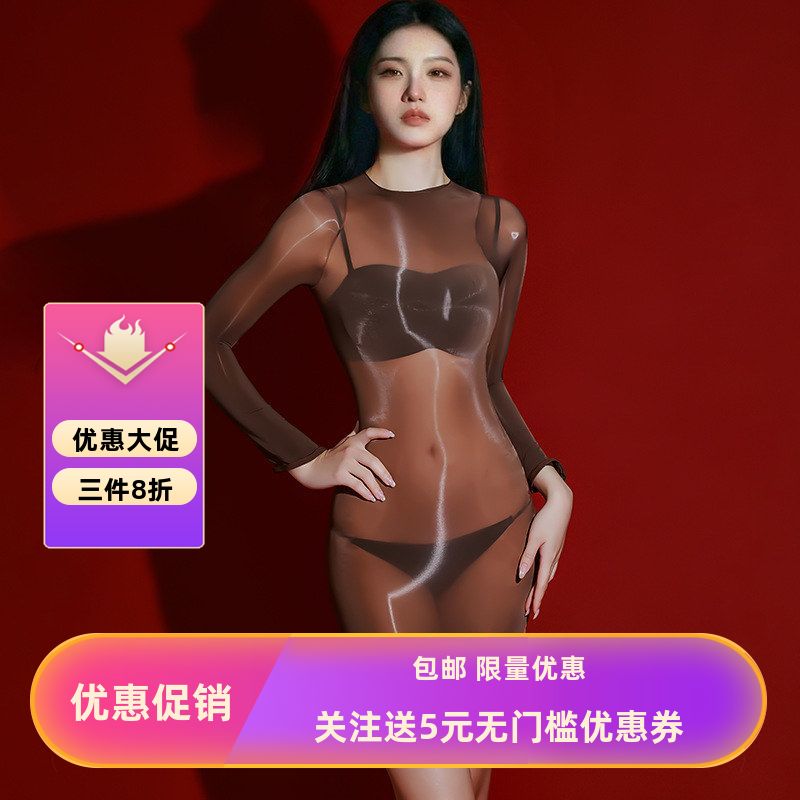 外贸大码300斤马油连体丝袜胸无缝油光全包性感丝滑睡衣包腿长裙