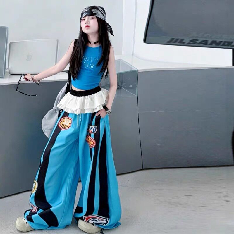女童爵士舞演出服夏季潮酷背心少儿JAZZ表演儿童街舞时髦炸街套装