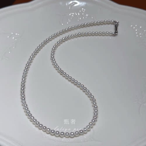 甄奢《月影流光》3.5-4mm极光正圆淡水Akoya珍珠项链精工纯银扣