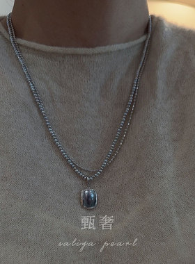 甄奢《浮光掠影》50cm项链3mm灰色小珍珠长项链适合挂可掰扣挂坠
