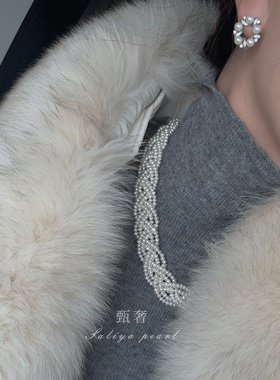 《鎏光织带》50cm复古vintange重工编织天然淡水无核珍珠麻花项链