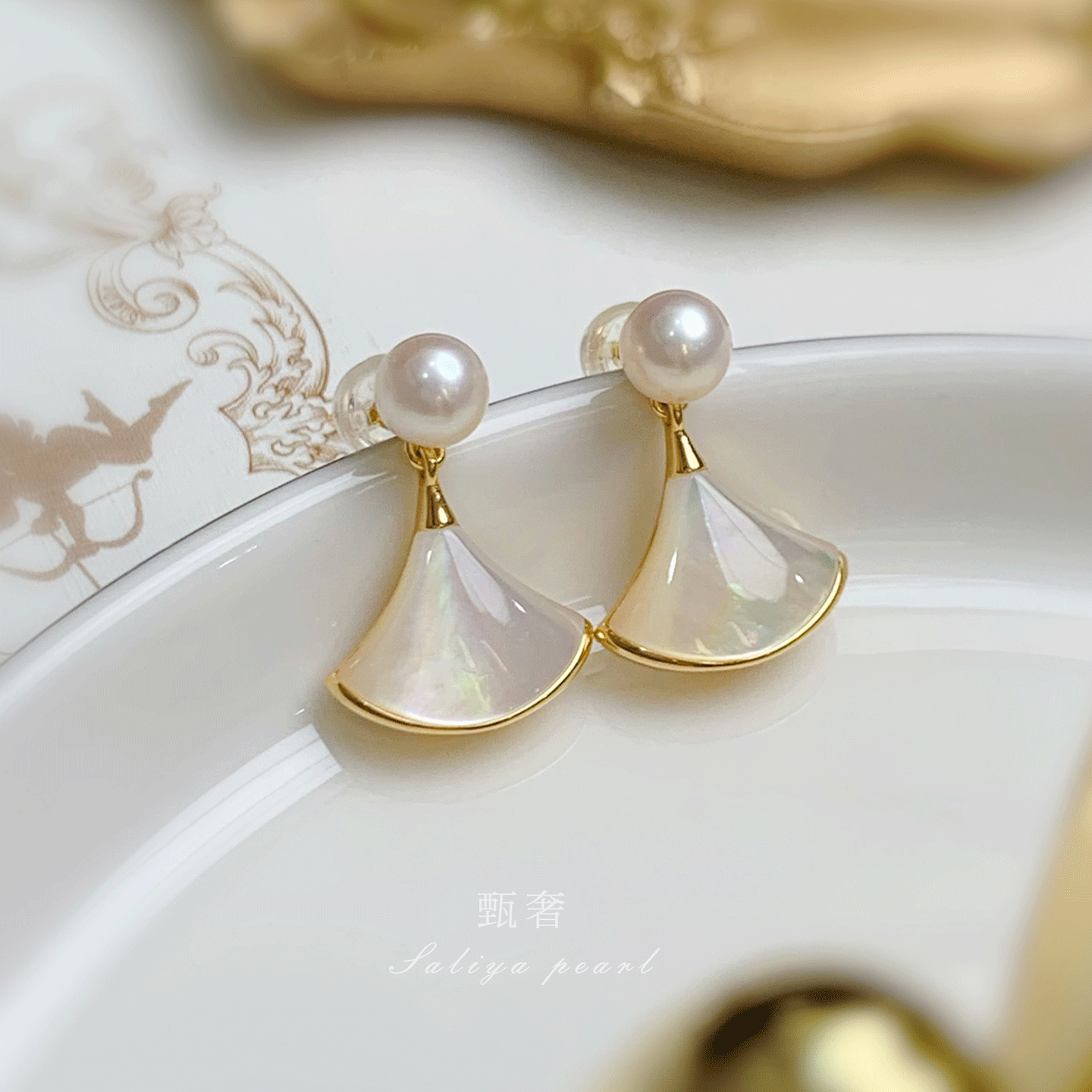 《舞裙》精工纯银天然淡水珍珠耳钉母贝裙摆耳环耳坠高级质感耳饰,珠宝/钻石/翡翠,耳饰,淘宝优惠券,粉丝福利购,淘宝优惠卷