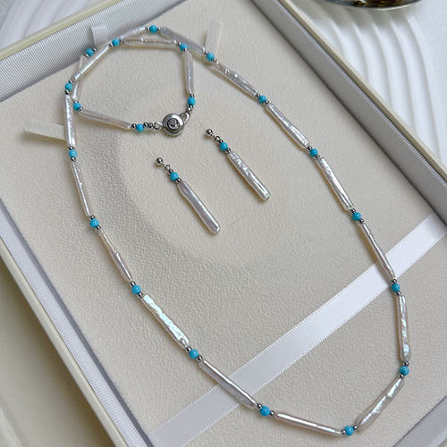 甄奢60cm牙签珍珠绿松石项链