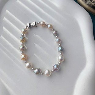 akoya海水珍珠巴洛克糖果色手链项链可爱精致蝴蝶扣 秋水微澜