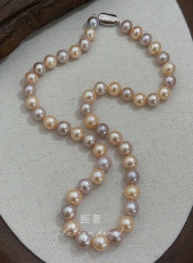 《柔金幻彩》9-10mm莫兰迪糖果色淡水珍珠项链妈妈链母亲节送礼