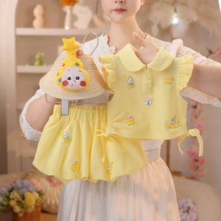 2026年夏季新款女小童黄色可爱星星人polo套装110