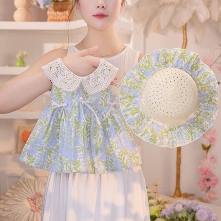 2026年夏季新款女小童可爱绿藤花镂空娃娃领公主裙160