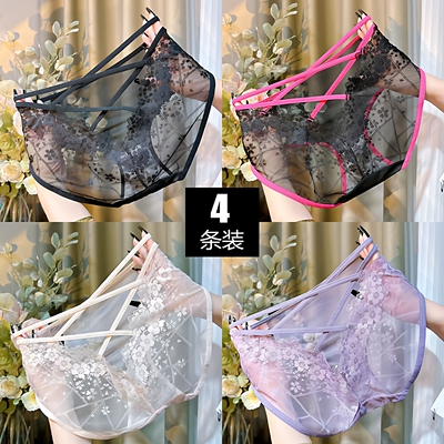 高腰大码蕾丝性感内裤网纱透明薄