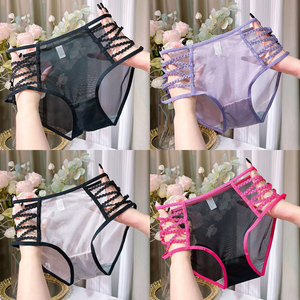 撞色网纱透明性感高腰大码内裤女