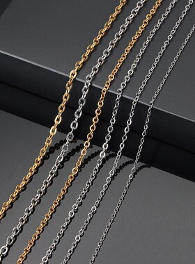 压扁O字锤十字项链男女钛钢焊口304不锈钢锁骨链金色DIY裸链配链