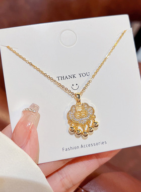 设计感平安锁学生吊坠18K金时尚锁骨链送小孩吉祥礼物长命锁项链