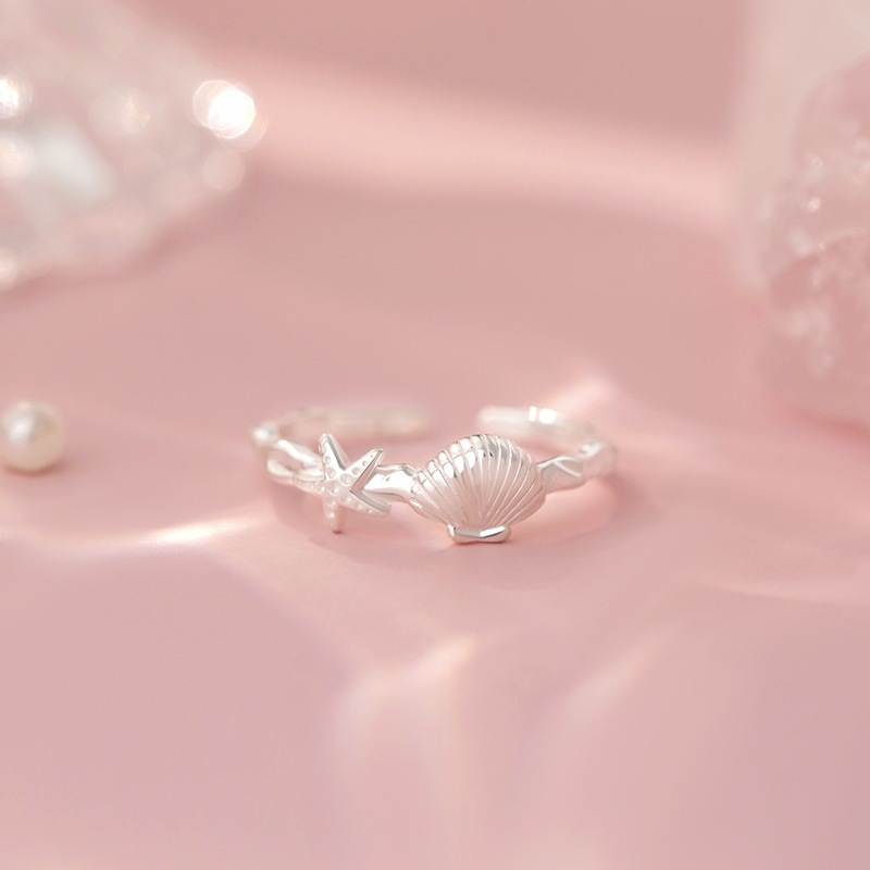 雍程S999足银海星贝壳戒指夏季甜美韩系立体个性高级开口指环