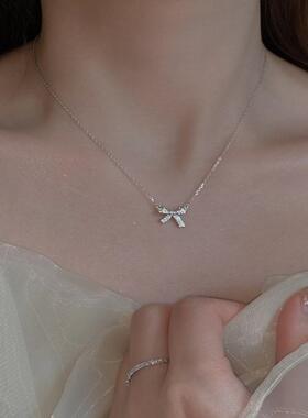 纯银蝴蝶结项链女夏轻奢小众设计感网红锁骨链2023新款饰品