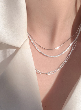 韩版925银波光粼粼项链女复古满天星气质锁骨链轻奢蛇骨链叠戴饰