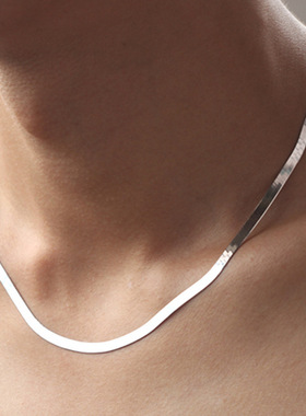 925纯银扁蛇骨项链亮银刀片链男女锁骨链网红小众设计气质饰品