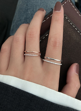 食指戒指女冷淡风时尚个性纯银戒指女ins潮开口戒指简约ins风指环