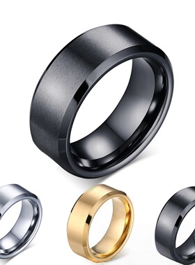双斜边戒指男女哑光拉丝欧美8毫米M宽不锈钢潮男简约钛钢饰品