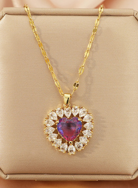 海洋之心钛钢项链女轻奢小众设计高级感锁骨链锆石爱心吊坠配饰品