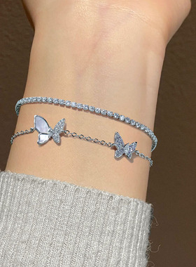 双层锆石蝴蝶手链女轻奢时尚小众高级感百搭气质个性爆款手饰