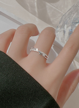 花枝锆石戒指纯银女2023年新款潮小众轻奢高级设计感开口戒子