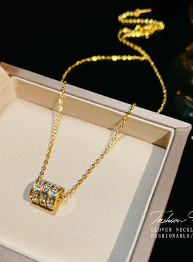 韩版金色豪华镶钻钛钢项链女时尚小蛮腰吊坠网红高级感锁骨链