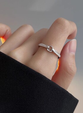 几何圆形排钻素圈戒指女百搭高级感小众轻奢设计时尚网红开口指戒