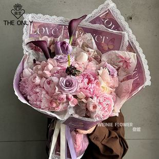 纸复古蕾丝边花束鲜花礼品手工diy包装 材料 玫瑰骑士包装 薇艺