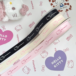 薇艺 材料 KT猫英文印花消光丝带创意质感蝴蝶结缎带鲜花礼品包装