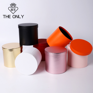 薇艺 盒永生花抱抱桶DIY花艺材料 纯色圆形花盒鲜花插花筒礼品包装