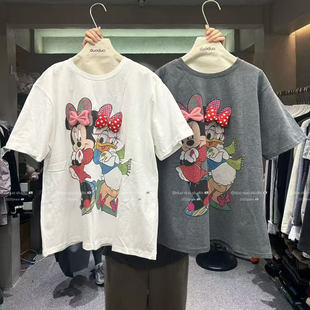 2026春季新款DUODUO休闲百搭卡通米奇米妮短袖T恤宽松蝴蝶结上衣