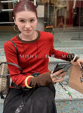 2025冬季新款MORE有熊百搭休闲撞色天丝棉软糯T恤打底衫修身上衣