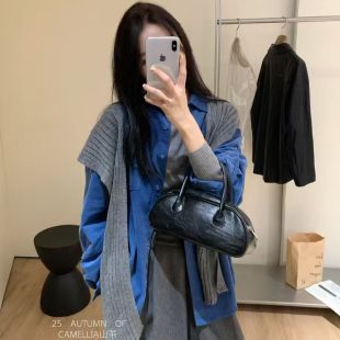 休闲百搭灯芯绒衬衫 时尚 翻领上衣配针织披肩两件套女 新款 2025秋季