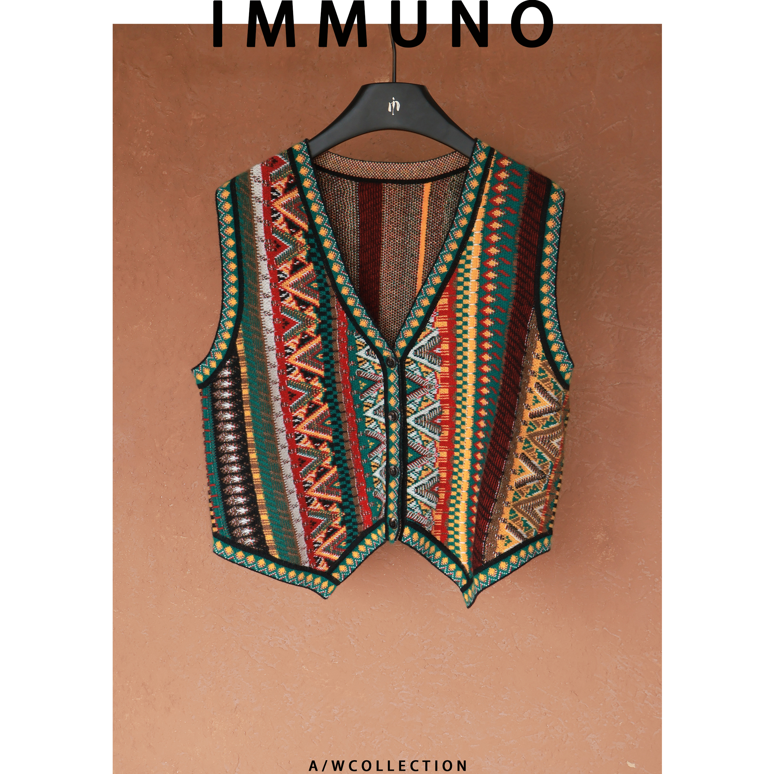 IMMUNO壹糯 撞色燕尾山羊绒针织挑针背心软糯亲肤马甲
