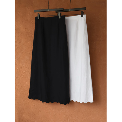 IMMUNO壹糯 韩系ins感高腰木耳花边百搭显瘦亚麻天丝混纺半身裙