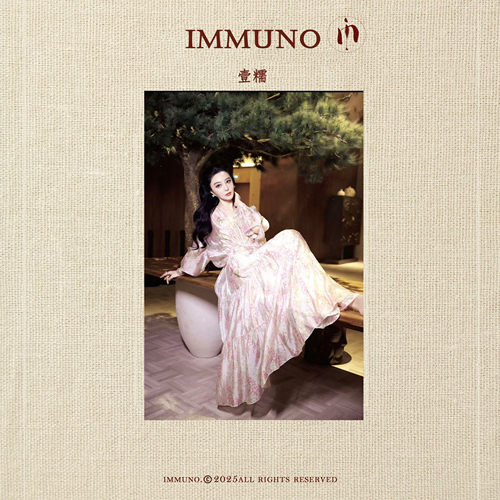 IMMUNO壹糯 M家冰冰粉卉纷印花碎花钉珠深V领蛋糕宽松连衣裙