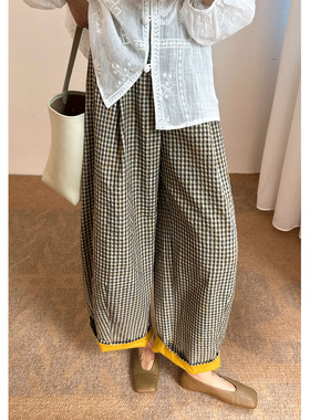 IMMUNO壹糯 通勤活力常青藤风格纹弯刀宽松百搭棉混纺九分休闲裤