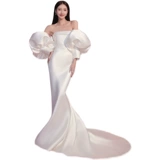 Корейский корсет, ретро свадебное платье, крой «рыбий хвост», рукава фонарики