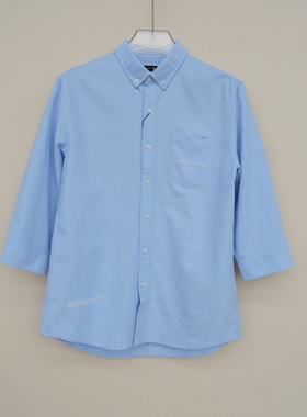 拉PT系列M/L撤柜正品男装春夏纯棉珠地重磅七分袖衬衫4A2967浅蓝