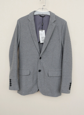 拉ME系列SL撤柜男装春秋全棉毛圈呢纺修身休闲西装外套5A1455灰色