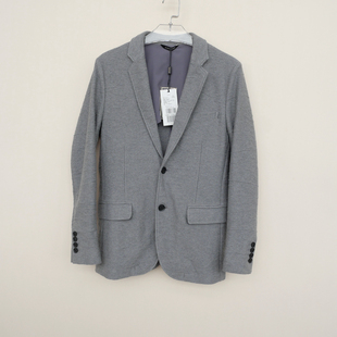 拉ME系列SL撤柜男装春秋全棉毛圈呢纺修身休闲西装外套5A1455灰色